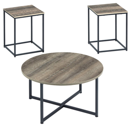 Signature Design by Ashley Wadeworth Urban Wood Grain 3-Piece Table Set, Includes 1 Coffee Table and 2 End Tables, Brown & Black Signature Design by Ashley