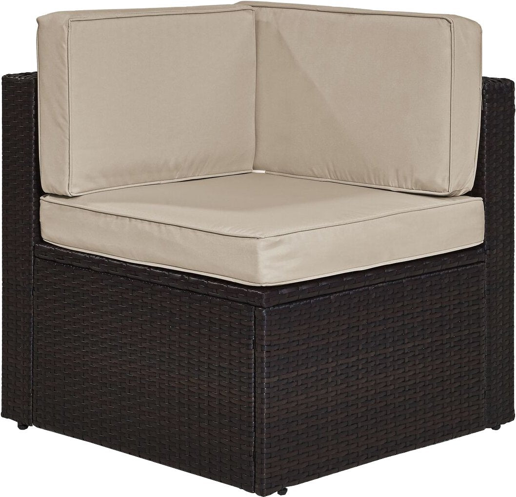 Crosley Furniture Palm Harbor Corner Outdoor Sectional Chair, Wicker Patio Chairs for Porch, Deck, Backyard, Brown with Sand Cushions Crosley Furniture