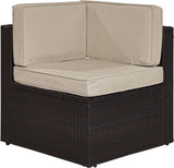 Crosley Furniture Palm Harbor Corner Outdoor Sectional Chair, Wicker Patio Chairs for Porch, Deck, Backyard, Brown with Sand Cushions Crosley Furniture