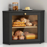 Goozii Corner Bread Box for Kitchen Countertop, Black Bread Storage Container for Homemade Bread, Two Layer Breadbox under Cabinet Mount, Large Bread Holder for Kitchen Counter, Panry Shelf Goozii