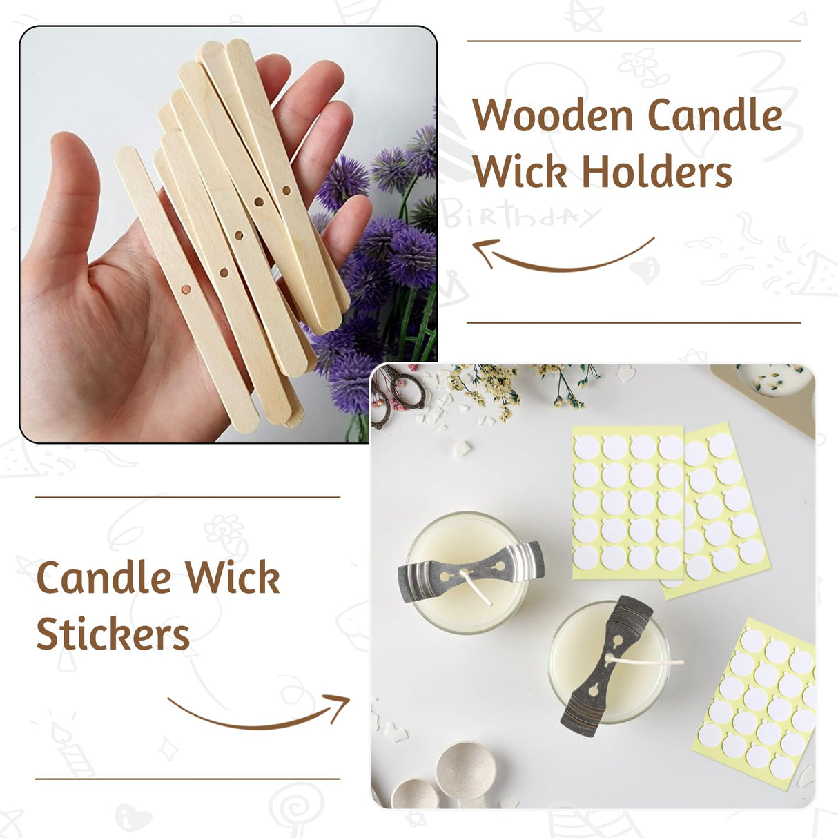 JEAWIWI Candle Wicks for Candle Making 120 Pcs with 120 Pcs Wick Stickers and 10 Pcs Candle Wick Holders, Cotton Candle Wick for Soy Wax, Beeswax, Coconut Wax JEAWIWI