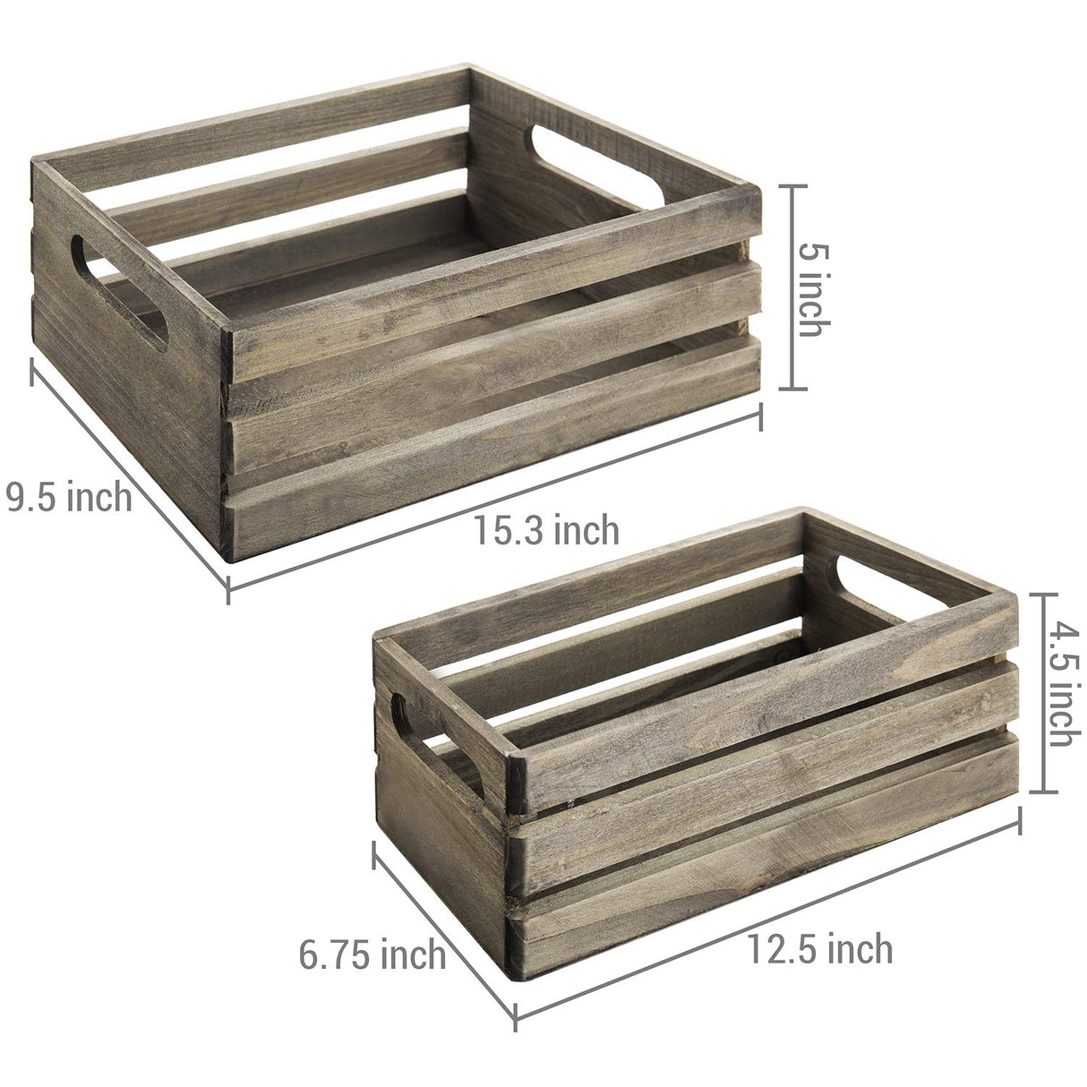 MyGift Rustic Brown Wood Decorative Storage Boxes with Cutout Handles - Country Style Nesting Crates, Open Top Pallet Design Bins, Set of 2 MyGift