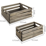 MyGift Rustic Brown Wood Decorative Storage Boxes with Cutout Handles - Country Style Nesting Crates, Open Top Pallet Design Bins, Set of 2 MyGift