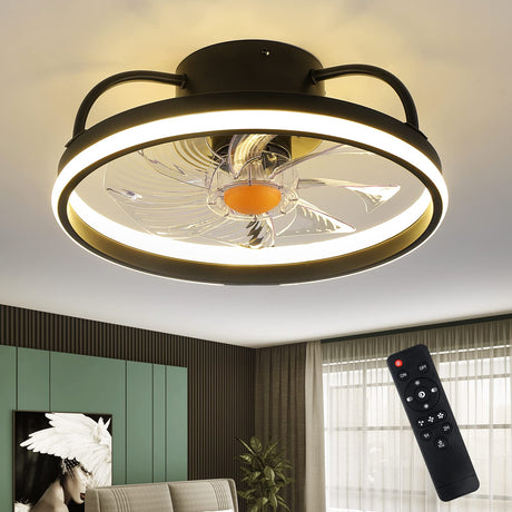Mpayel Flush Mount Ceiling Fans with Lights and Remote Control，Modern Enclosed Bladeless,15'' Low Profile Ceiling Fan with Stepless Dimming Lighting Fixture for Bedroom Kitchen（Black）…… Mpayel