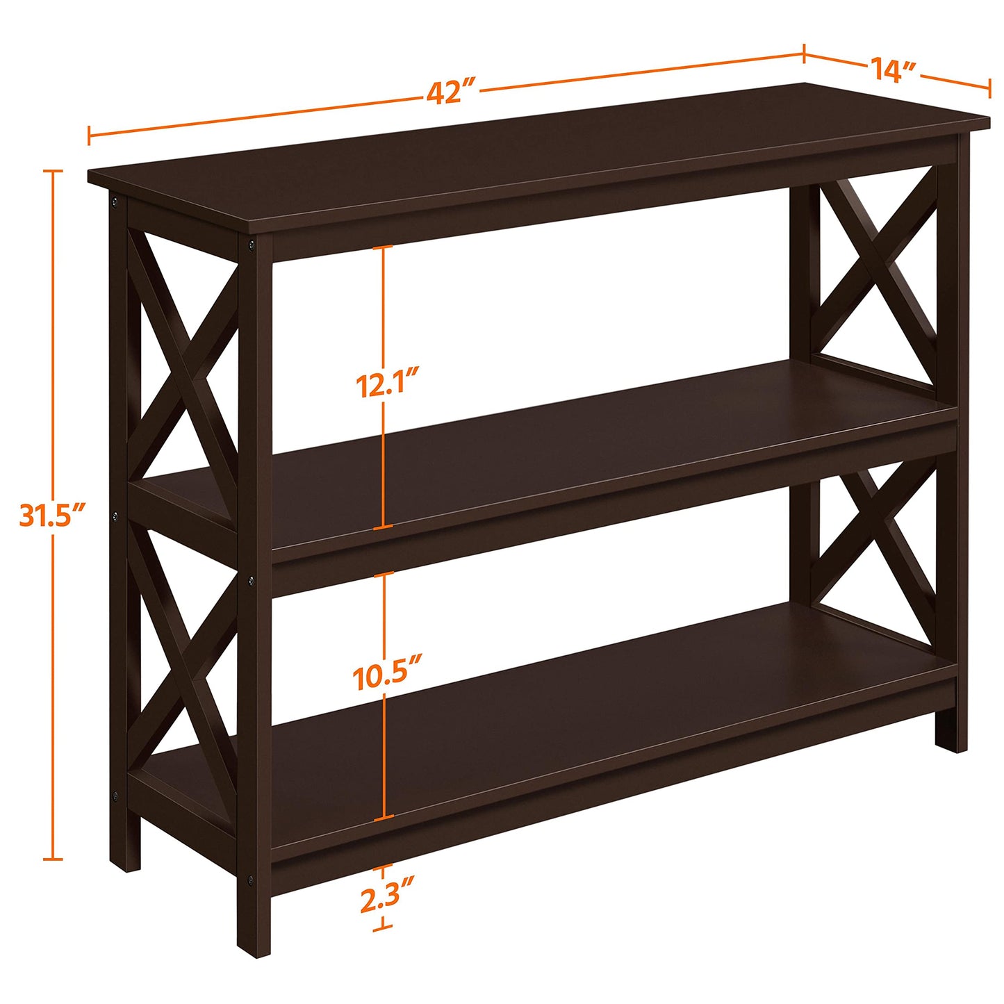 Yaheetech Console Table with 3 Storage Shelves, 3-Tier Entryway Table, Sofa Side Narrow Long Bookshelf for Hallway Living Room, Accent Furniture, Espresso