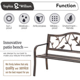 Sophia & William Outdoor Bench, Porch Bench, Garden Bench, Wrought Iron Bench with Backrest and Armrests, Bronze Sophia & William