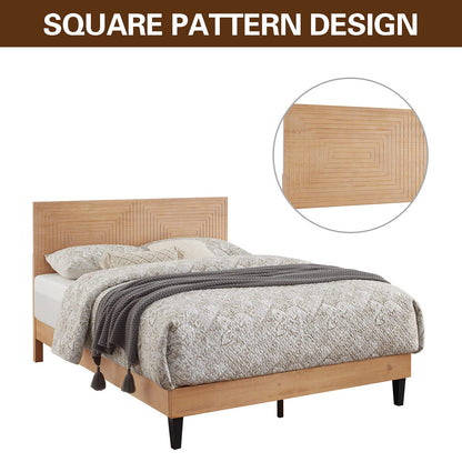 MUSEHOMEINC Mid Century Modern Solid Wood King Size Platform Bed with Adjustable Headboard - WoodArtSupply