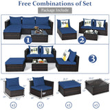 COSTWAY 5PCS Patio Rattan Furniture Set Sectional Conversation Sofa w/Coffee Table Navy COSTWAY