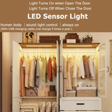 75" Tall Farmhouse 4 Doors Armoire Wardrobe Closet with 3 Drawers and LED,Freestanding Closet Wardrobe Cabinet for Bedroom with Hanging Rod,Wooden Armoire Storage Cabinet Adjustable(Rustic Off White) Hlivelood