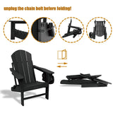 FOOWIN HDPE Folding Adirondack Chair Set of 4, All-Weather Resistant Adirondack Chair w/4 in 1 Cup Holder Trays, Adirondack Chairs for Outdoor, Patio, Lawn, Garden, Backyard Deck(Set of 4, Black) FOOWIN