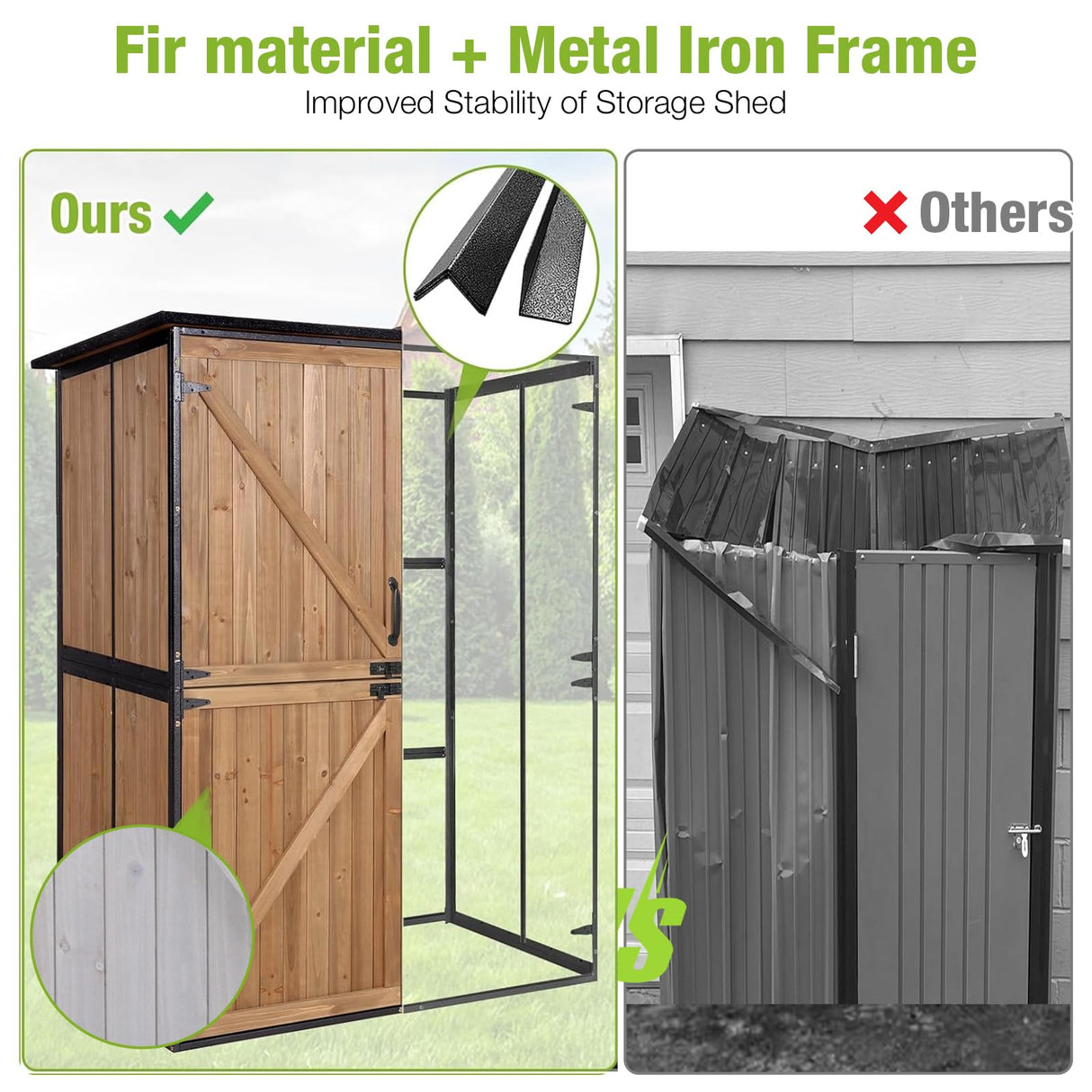 GUTINNEEN 4.6x2.42FT Sheds & Outdoor Storage Shed with All Around Metal Frame,Wooden Tool House with Adjustable Shelfs, Garden Tool Shes for Backyard Garden Patio Lawn, Brown GUTINNEEN