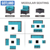 Gotland 9 Pieces Patio Furniture Set with 1 Coffee Table, Wicker Outdoor Sectional with 29.5'' High Backrest Waterproof Cushions, Conversation Sets in 4 Combinations for Deck Garden Pool Blue Gotland