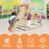 Costzon Indoor Jungle Gym, 6-in-1 Montessori Climbing Toys for Toddlers with Double-Sided Slide, Climbing Rock/Net, Indoor Wooden Playground Climber Playset for Kids 2-6 Years Birthday Costzon