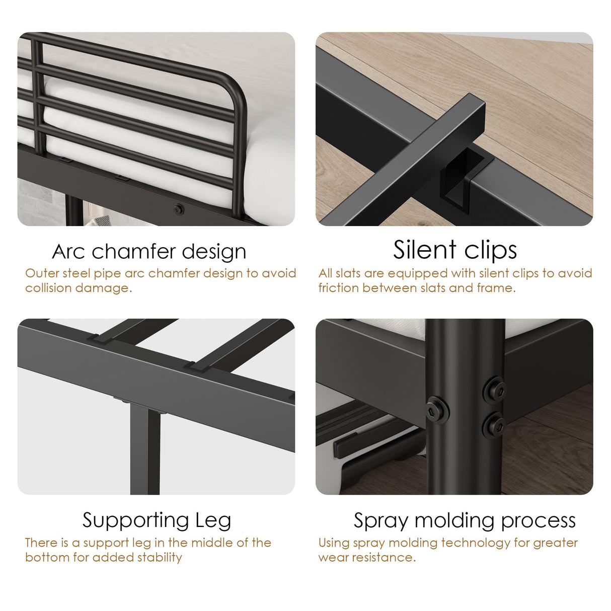 soges Twin Over Twin Metal Bunk Bed with Ladder & Guardrail, Heavy Duty Metal Bed Frame for Teens Adults, Black soges