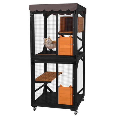 Aivituvin Catio Outdoor Cat Enclosure on Wheels Indoor Kitty House with Cat Bed, Scratching Post, Jumping Platforms, Waterproof Roof