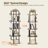 YATINEY Rotating Bookshelf, 5 Tier Spinning Bookcase Tower, 360 Display Narrow Bookshelf, Tall Industrial Corner Shelf Organizer, Storage Shelf Bookcase for Living Room, Rustic Brown and Black SJ02BR YATINEY