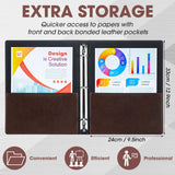 Marspark 2 Pcs Vintage Hardback 3 Ring Binder Professional Leather Binder Organizer Round Rings Brown Black 3 Ring Binder Holds 200 Sheets with 2 Inner Pockets(1 Inch,Brown, Black) Marspark