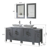 Homecart 72" Grey Bathroom Vanity Cabinet Double Sink Solid Wood w/Marbel Counter Top, 2 Mirrors Homecart