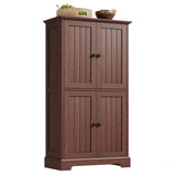 ChooChoo Bathroom Floor Cabinet, Farmhouse Bathroom Storage Cabinet with 4 Doors and Adjustable Shelves, Pantry Cabinet for Living Room, Kitchen, Walnut ChooChoo