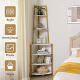 VECELO 6 Tier Corner Shelf 69 Inch Industrial Bookshelf with Metal Frame, Multipurpose Tall Plant Stand with Opening Display Shelves for Living Room, Bedroom, Home Office, Small Space, Gold VECELO