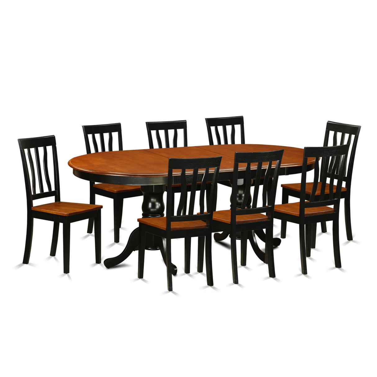 East West Furniture PLAN9-BCH-W 9 Piece Dining Table Set Includes an Oval Dining Room Table with Butterfly Leaf and 8 Wood Seat Chairs, 42x78 Inch, Black & Cherry East West Furniture