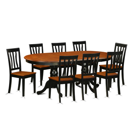 East West Furniture PLAN9-BCH-W 9 Piece Dining Table Set Includes an Oval Dining Room Table with Butterfly Leaf and 8 Wood Seat Chairs, 42x78 Inch, Black & Cherry East West Furniture