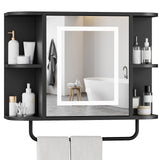 Bathroom Wall Cabinet with Mirror, Mirrored Medicine Cabinet with 3 Colors LED Light and 4 Open Shelves, Wall Mounted Over Toilet Storage Cabinets with Adjustable Shelf, 21.7"L x 6.7"W x 18.1"H, Black MAHANCRIS