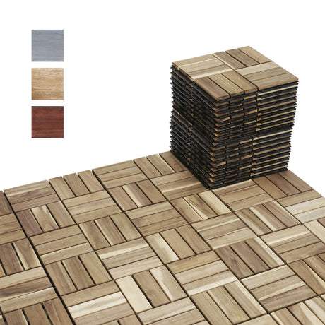 BEEFURNI Acacia Interlocking Deck Tiles (12x12 Pack 20), Acacia Wood Deck Tiles Interlocking Outdoor, Indoor Flooring for Balcony Decor, Backyard, 1-Year Manufacturer Warranty (Natural Wood Color) BEEFURNI