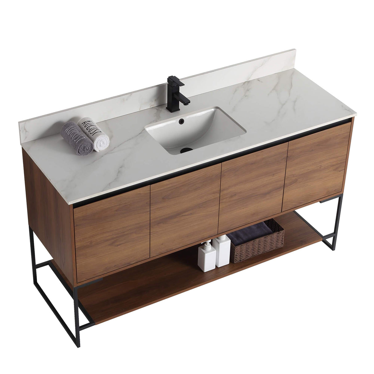 Fine Fixtures 60 Inch Bathroom Vanity with Sink - Modern Knob Free Design, Elegant Space-Saving Solution for Your Bathroom - Durable, Bathroom Vanities for a Contemporary Look - Urbania Collection Fine Fixtures