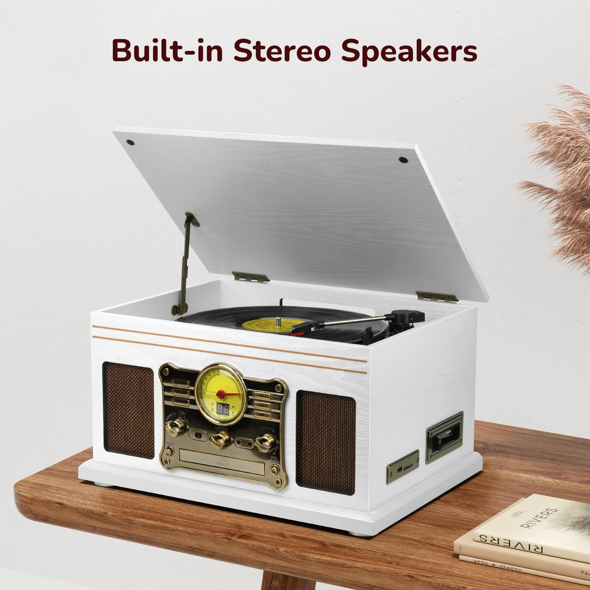 FEKTIK Bluetooth Record Player 10 in 1,FEKTIK 3-Speed Turntable for Vinyl with Speakers, LP to MP3 Converter, CD, Cassette Player, FM Radio, Wireless Streaming | White FEKTIK