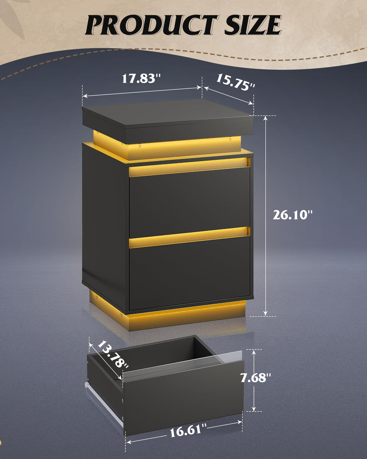 WLIVE Black Nightstand with Charging Station and LED Lights, Bedside Table with 2 Wooden Drawers and Sliding Top, Modern End Table Side Table for Bedroom, Living Room, Office WLIVE