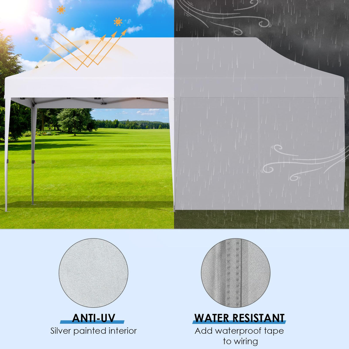 MAMIZO 10x20ft Pop up Canopy Tent w/6 Sidewalls, Heavy Duty Wedding Party Tent, Height Adjustable Large Commercial Gazebo, Instant Sun Protection Shelter W/Upgraded 3 Raised Roofs, Wheeled Bag (White) MAMIZO