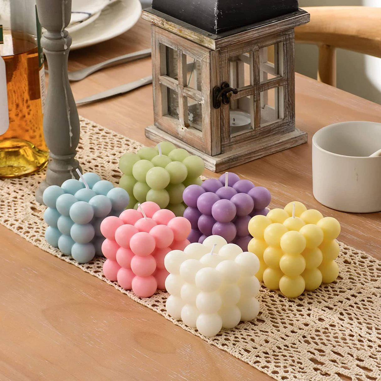 Konrisa Cube Candle Molds, 6 Cavity 3D Bubble Silicone Molds for Candles Making, Cake Mold for Baking Chocolate Dessert Mousse Cake Ice Cream and Making Soap Wax Konrisa