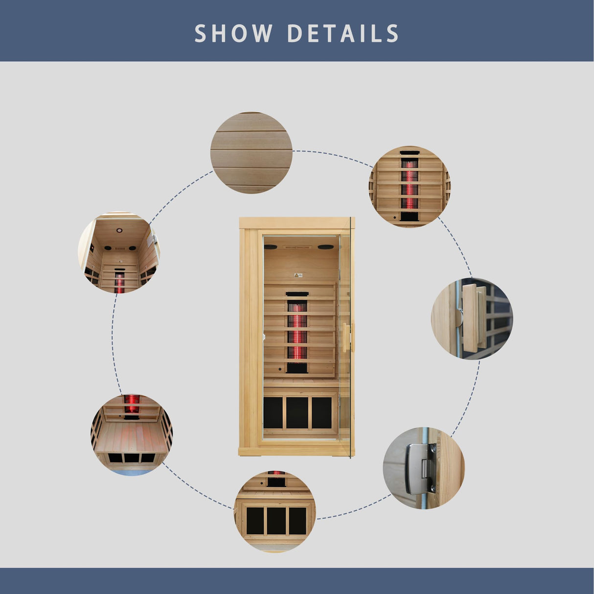 KUNSANA Ceramic Infrared Sauna, 1 Person Infrared Sauna, Hemlock Wood Home Sauna Spa, Far Infrared Sauna Indoor, Low EMF Infrared Saunas for Home with Smart Display, Bluetooth Speaker,1,240 watt KUNSANA