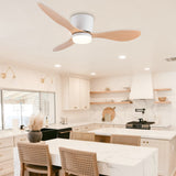 GESUM Ceiling Fan with Light, 42" Flush Mount Ceiling Fan Light with 3 Colors, 6 Speeds, Timing,Low Profile Ceiling Fan with Remote Control 3 Blades for Bedroom Dining Room (White Wood) GESUM