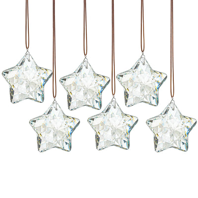 H&D HYALINE & DORA Set of 6 Crystal Glass Christmas Ornaments Clear Faceted Glass Christmas Star Crystal Hanging Ornaments for Xmas Tree Winter New Year Party Supplies