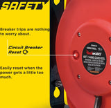 ReelWorks Extension Cord Reel Retractable, 14AWG x 40' Ft 3C SJT, Wall Mount Kit, 3 Outlet/Triple Tap Connector ReelWorks