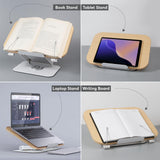 Book Stand for Reading - Adjustable Recipe Book Holder Stand with 360° Swivel Base, Aluminum & Wood Stand for Kitchen, Hands-Free, Foldable Cook Book Stand for Desk,Tablets, Laptop, Textbook LuxeLoom