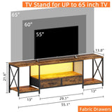 DSAFGGY LED TV Stand with Fabric Drawers, Entertainment Center for 55 60 65 Inches Television Stands with Storage Shelves for Living Room, Bedroom, TV Console Table 55" Rustic Brown DSAFGGY