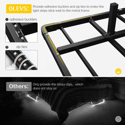 OLEVS Queen Size Floating Bed Frame with Smart LED Lights and Charging Station - Modern Metal Design, Easy Assembly, No Box Spring Required - WoodArtSupply