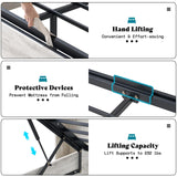 AMERLIFE King Size Lift Up Storage Bed Frame, 45.1" LED Bed Frame with 2 Side Shelves & Bookcase Headboard, Farmhouse Wood Platform Bed with Charging Station, No Box Spring Needed, Distressed White AMERLIFE