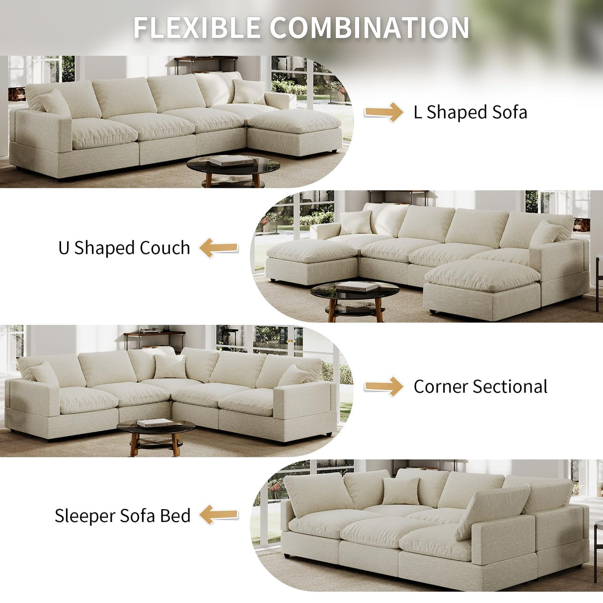 Gtilzria Cloud Sectional Linen Couch for Living Room V-Shape Sofas,5 Seat Modern Modular Sofas,Couches Cushion Covers Removable,Cozy Down Filled Sofa for Apartment Beige Gtilzria