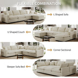 Gtilzria Cloud Sectional Linen Couch for Living Room V-Shape Sofas,5 Seat Modern Modular Sofas,Couches Cushion Covers Removable,Cozy Down Filled Sofa for Apartment Beige Gtilzria