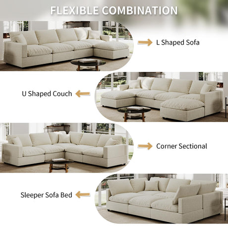 Gtilzria Cloud Sectional Linen Couch for Living Room V-Shape Sofas,5 Seat Modern Modular Sofas,Couches Cushion Covers Removable,Cozy Down Filled Sofa for Apartment Beige Gtilzria