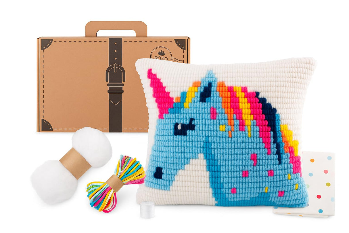 sozo growing up creative Needlepoint Kit Embroidery Craft Pillow Kit for Kids and Adult Beginners Throw Pillow Unicorn Printed Tapestry Canvas sozo growing up creative