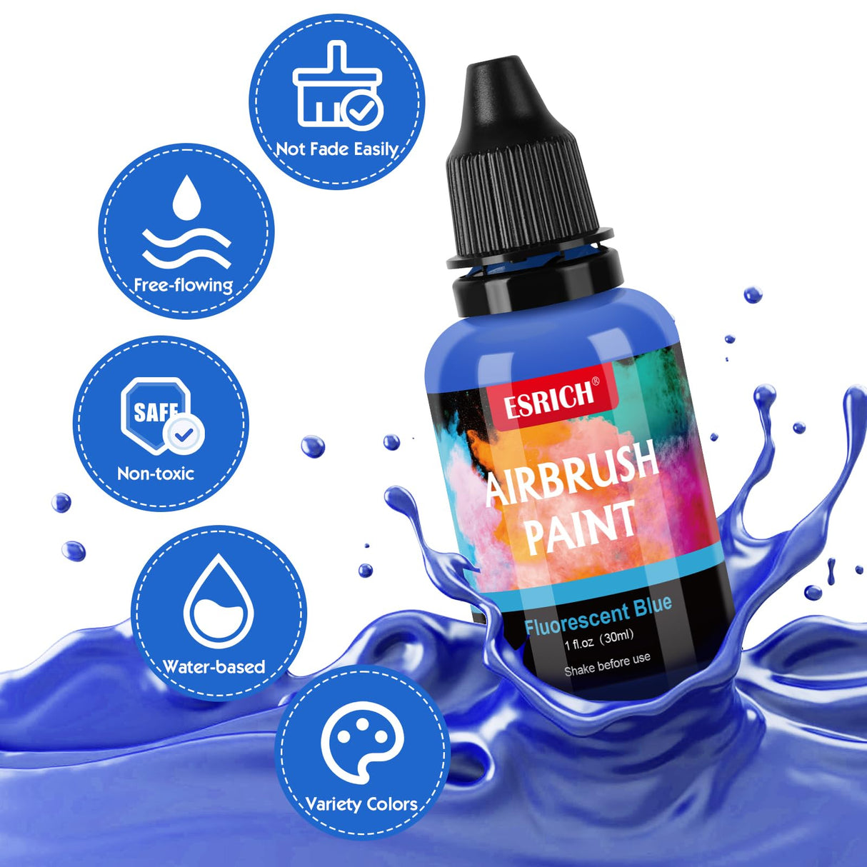 ESRICH Airbrush Paint 26 Colors (1 oz) with 2 Thinner,Air Brush Painting Set Acrylic Ready to Spray, Air Brushes Paint,Water-Based Airbrush Paint Set for Metal,Plastic,Canvas,Wood,Air brush Paint Kit ESRICH