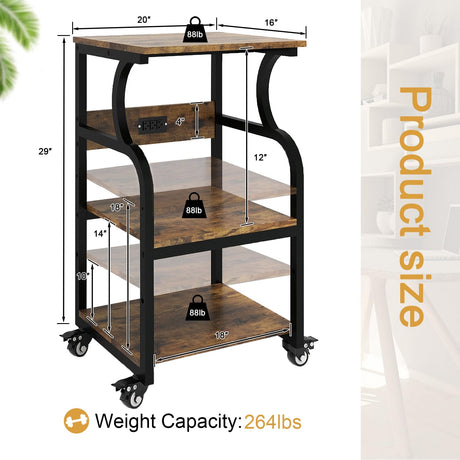 Natwind 3 Tier Printer Stand,Printer Table with Adjustable Storage Shelf, Rolling Printer Cart with Wheels for Home Office Organization,Multifunctional Shelves for Heat Press,3D Printer (Retro) Natwind