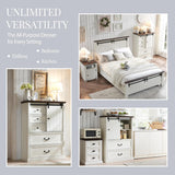 IFGET Farmhouse 5 Drawers Dresser for Bedroom, 47" Tall Chest of Drawers w/Sliding Barn Door, Rustic Wood Dressers Organizer w/Adjustable Shelves for Bedroom, Living Room, Kitchen-Antique White IFGET