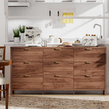 Ieejdn Fluted Dresser for Bedroom with 9 Drawers, 63" Modern Chest of Drawers, Dresser TV Stand, Wood Drawer Organizer for Living Room, Hallway, Chestnut