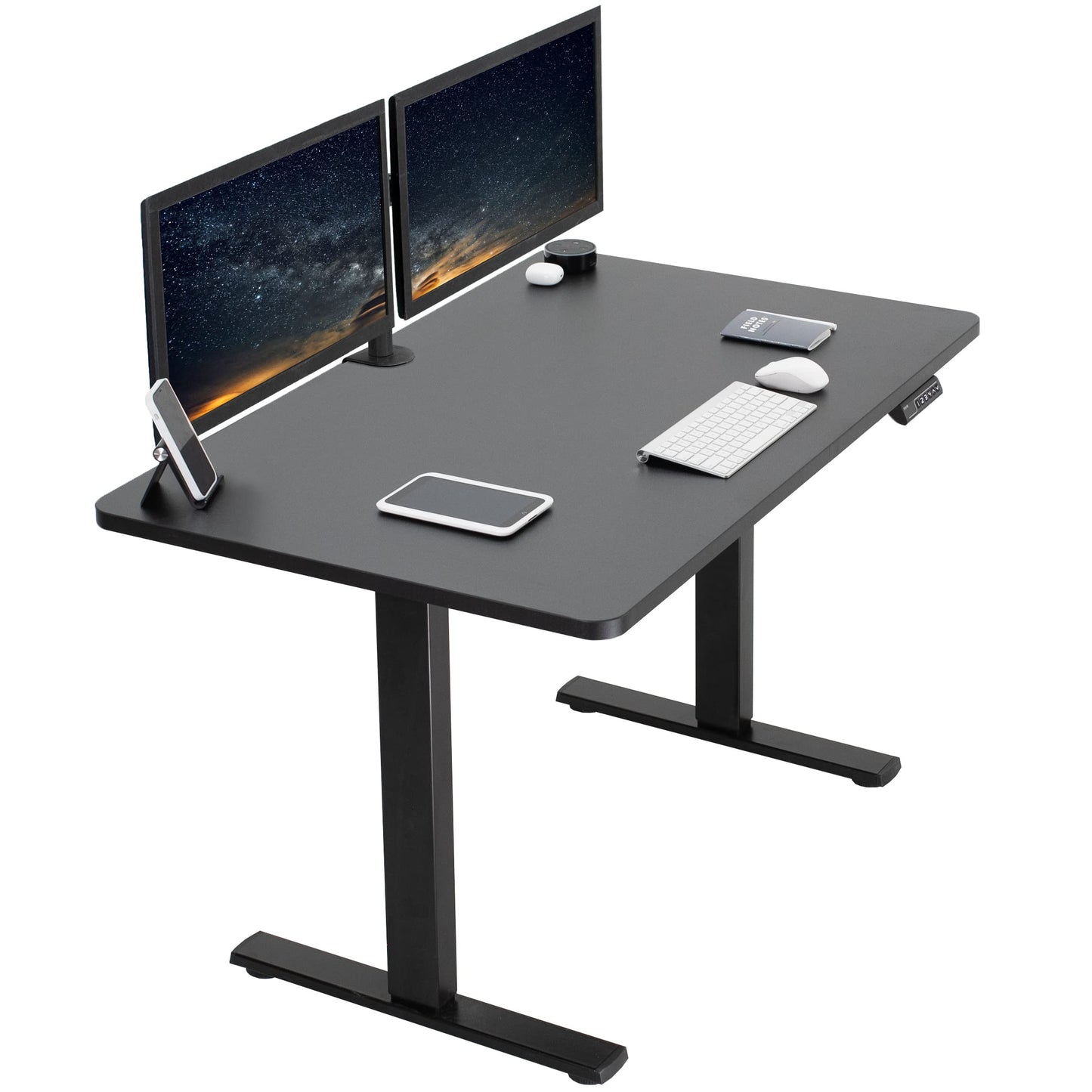 VIVO Electric Height Adjustable 48 x 30 inch Memory Stand Up Desk, Black Solid One-Piece Table Top, Black Frame, Standing Workstation with Preset Controller, 1B Series, DESK-KIT-1B5B - WoodArtSupply